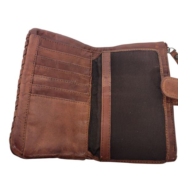 Vilenca Holland Wallet Brown Cognac Leather Woven Soft Slots Basketweave Bifold - Picture 9 of 15